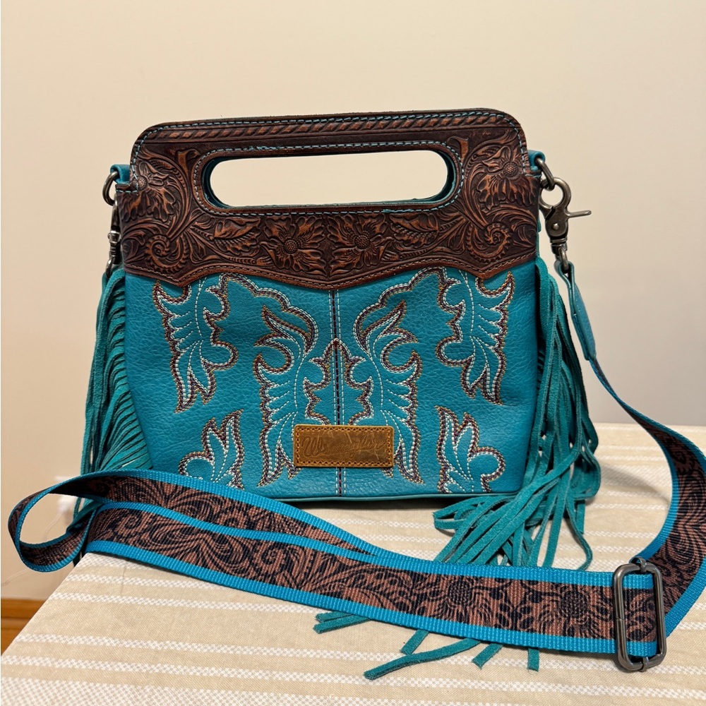 Wrangler Teal and Brown Crossbody Bag